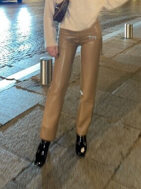 Aritzia tan straight leg leather pants